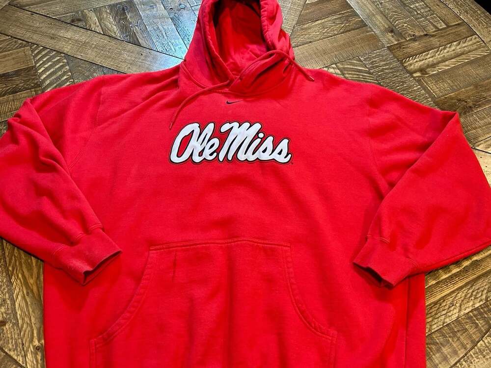 Vintage Nike Team Ole Miss Rebels Red Hooded Sweatshirt XXL
